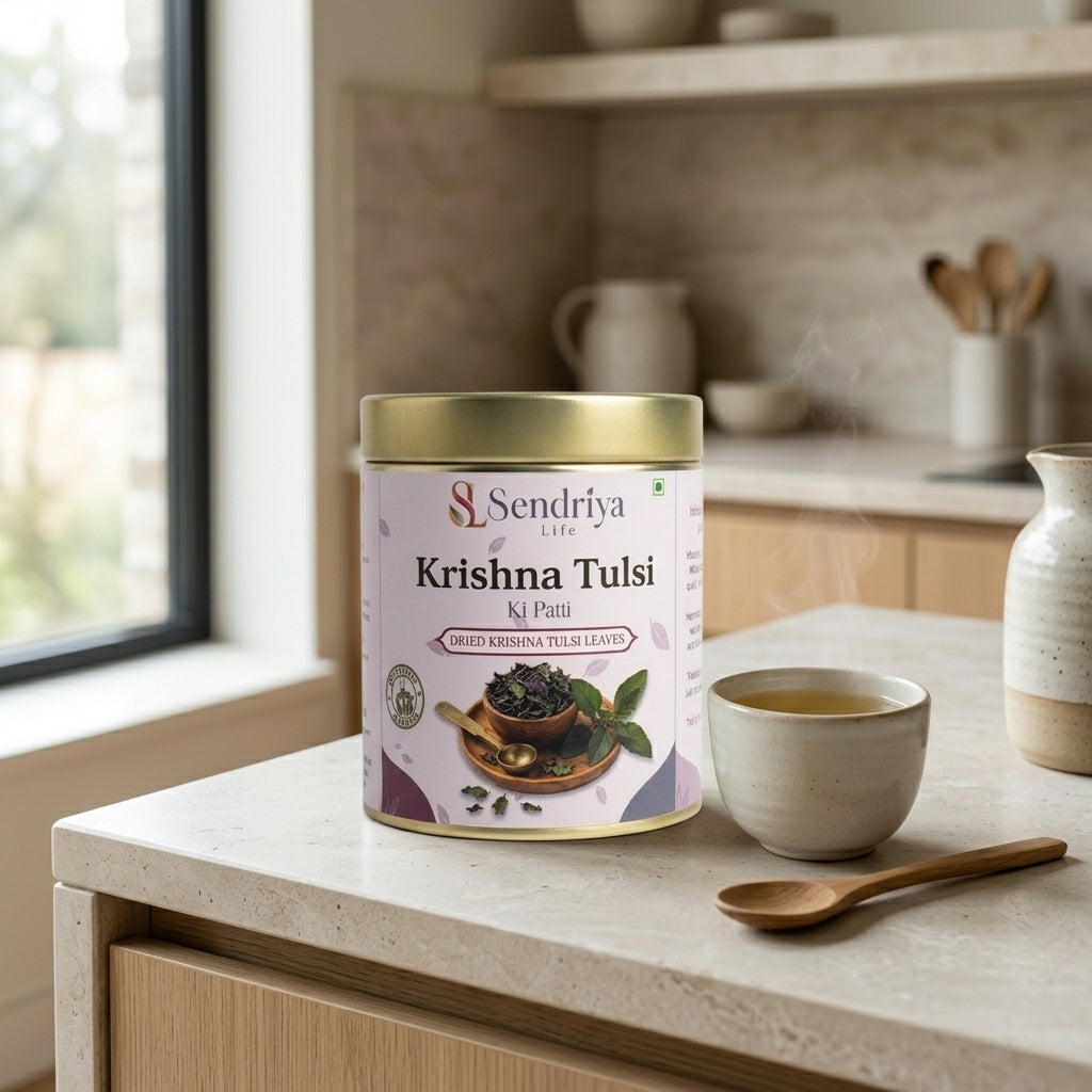 Dried Krishna Tulsi leaves — Ocimum tenuiflorum — Sendriya Life